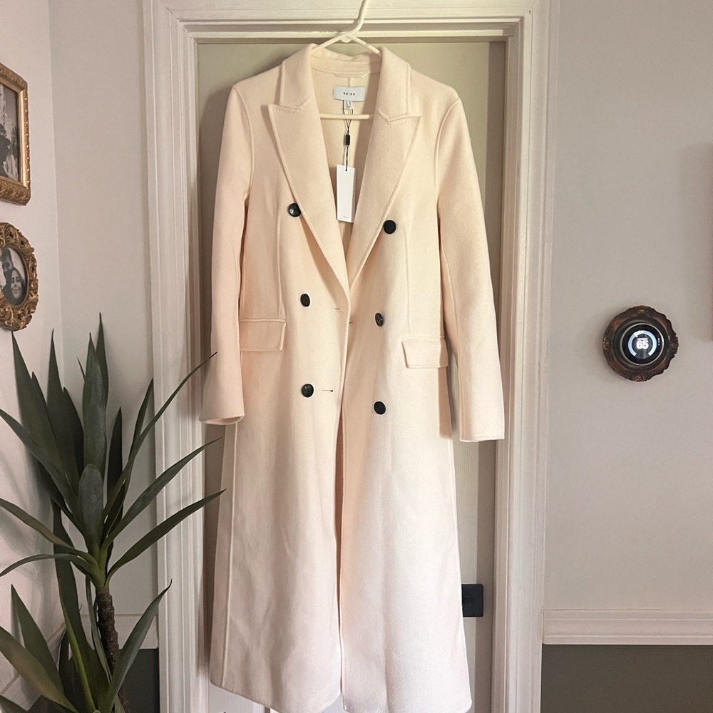 Reiss Cream Double-Breasted Belted Trench Coat - Picture 2 of 11